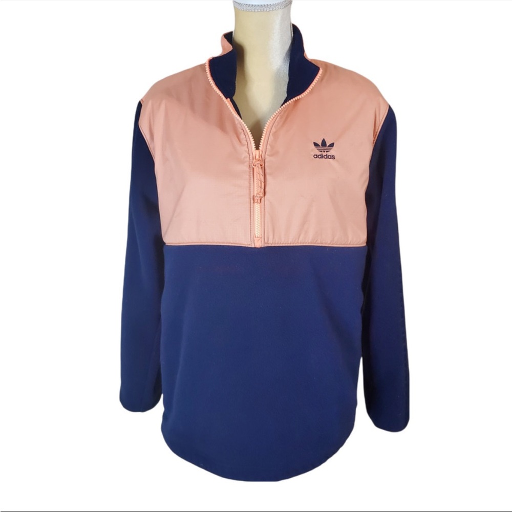 Adidas navy and coral fleece half-zip pullover Size S EUC